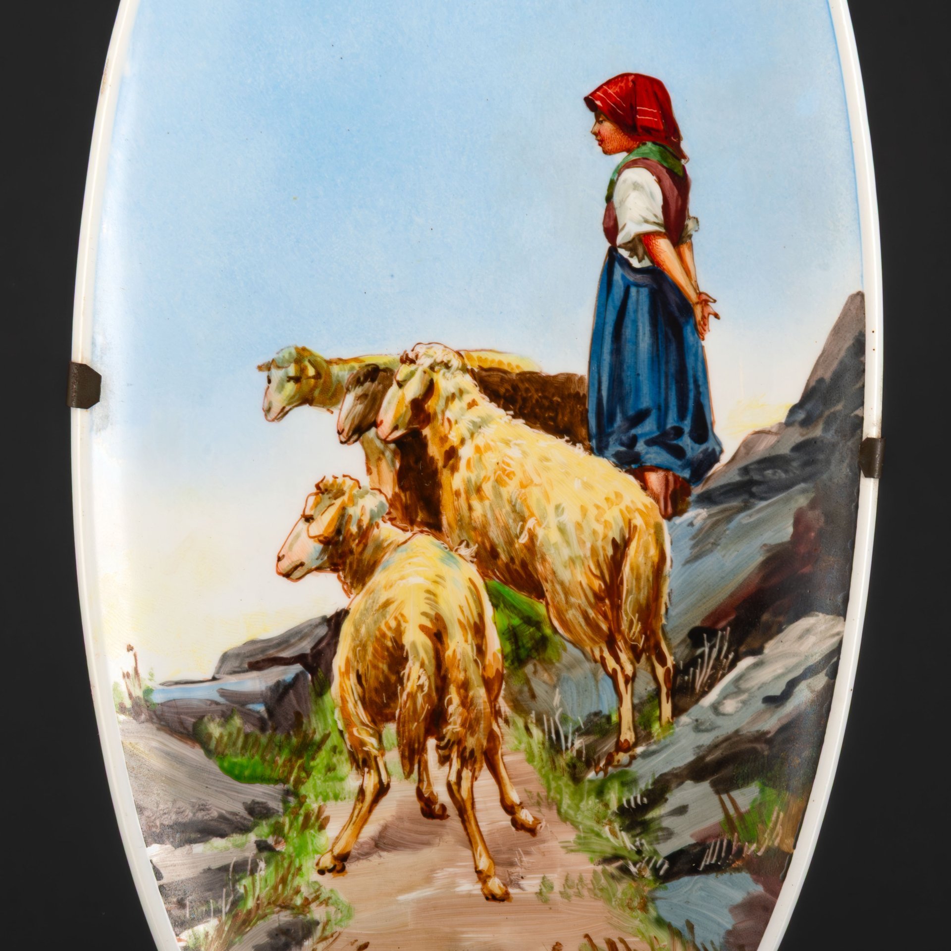 Панно настенное "Девочка, пасущая овец", художник Giuseppe Bertini (1825-1898 гг.), Società Ceramica Richard