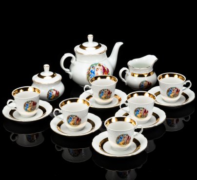 Сервиз чайный "Мадонна" на 6 персон (15 предметов), фарфор, деколь, золочение, Thun (Тун), Чехословакия, 1970-1990 гг.