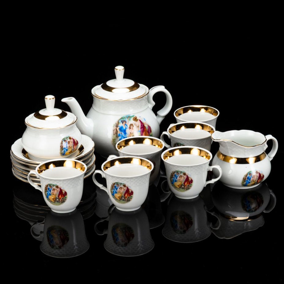 Сервиз чайный "Мадонна" на 6 персон (15 предметов), фарфор, деколь, золочение, Thun (Тун), Чехословакия, 1970-1990 гг.