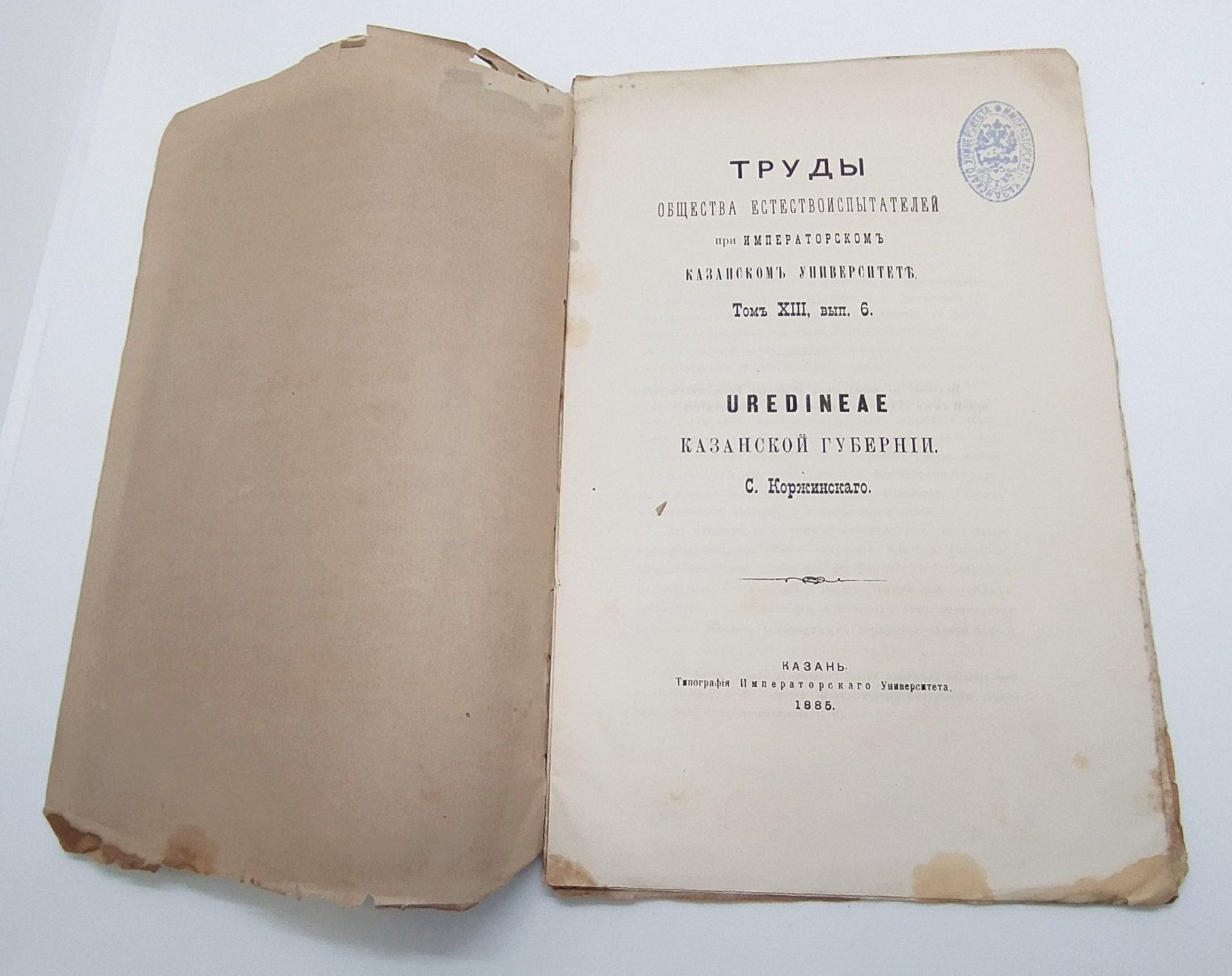 Коржинский С.И. "Uredinae Казанской губернии" из серии "Труды общества естествоиспытателей при Императорском Казанском Университете", том 13, вып. 6, Типография Императорского Казанского университета