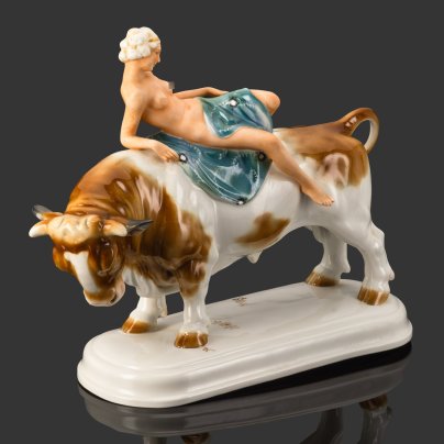 Статуэтка "Похищение Европы", фарфор, роспись, золочение, Unterweissbach Werkstätten (Унтервайсбах), Германия, 1940-1958 гг.