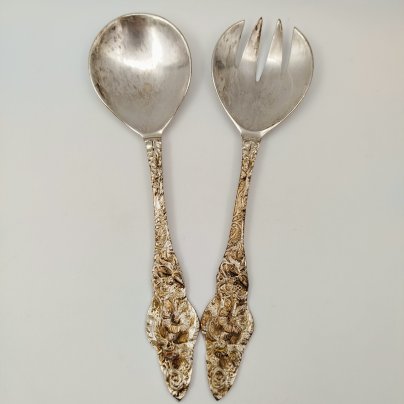 Набор для салата (ложка и вилка), украшенный растительным декором