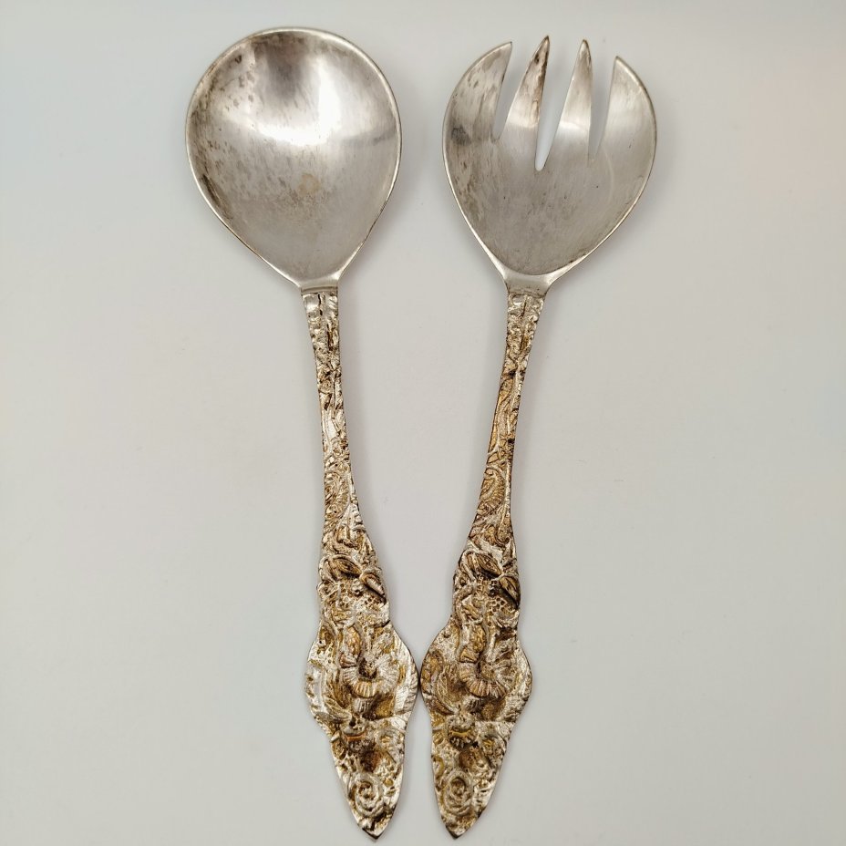 Набор для салата (ложка и вилка), украшенный растительным декором