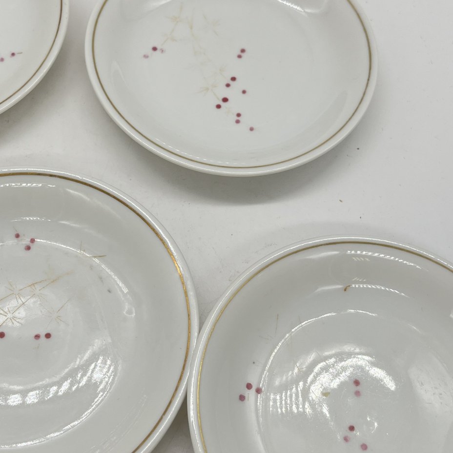 Набор из 5 блюдец с растительным декором, фарфор, деколь, золочение, Volkstedt Beyer & Bock, ГДР, 1960-1980 гг.