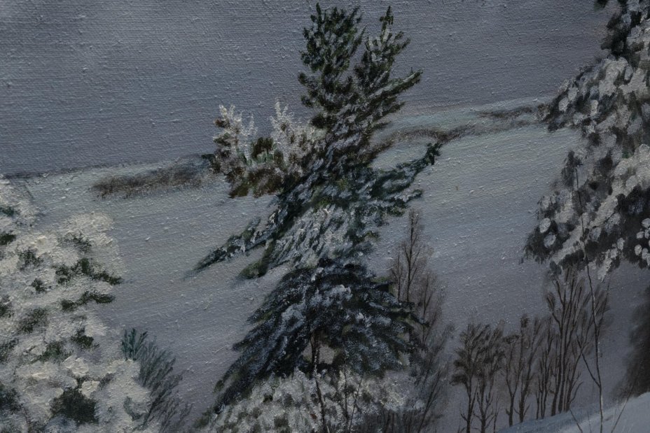 Картина "Зимний пейзаж с елями" в раме, художник И. Ткаченко