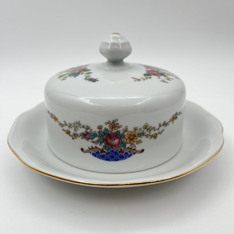 Масленка с цветочным декором, фарфор, деколь, золочение, Bohemia (Neurohlau), Чехословакия, 1970-1990 гг.