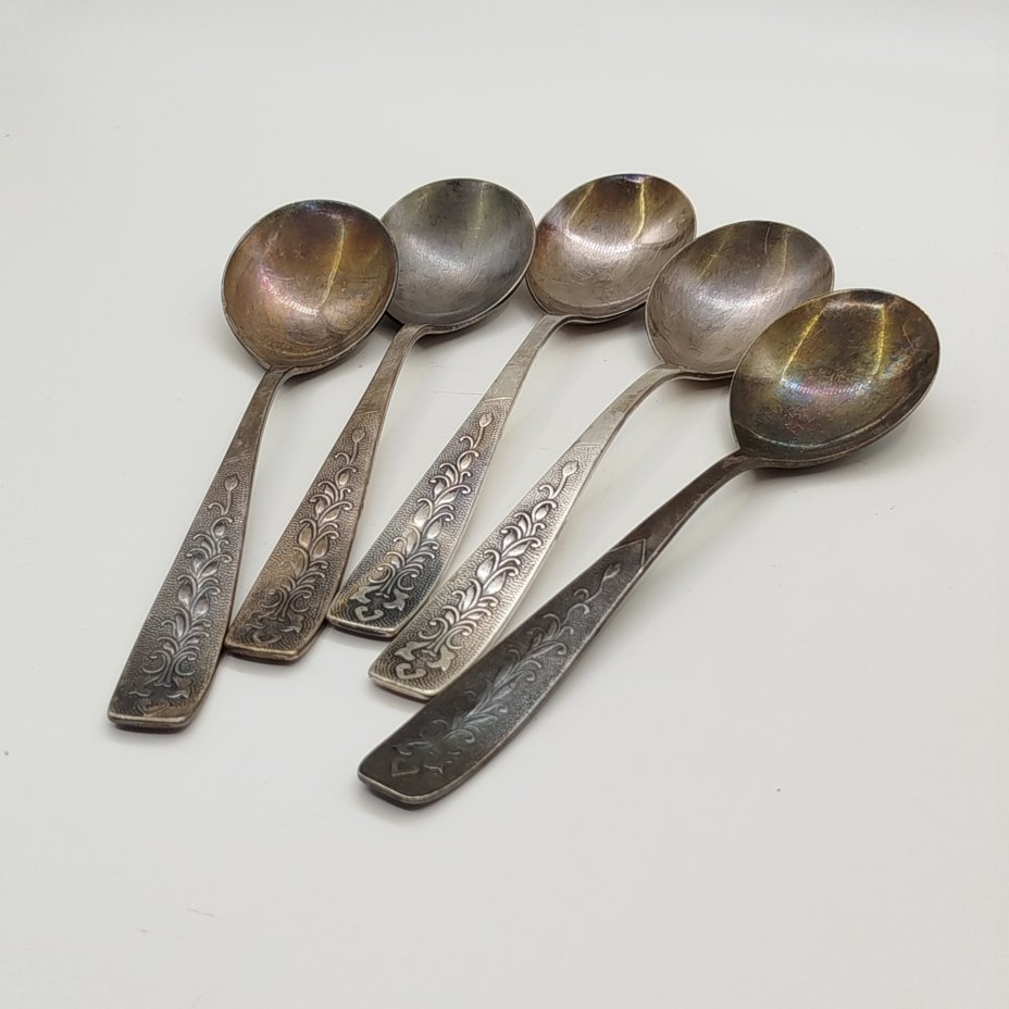 Набор из 5-ти столовых ложек, украшенных растительным декором