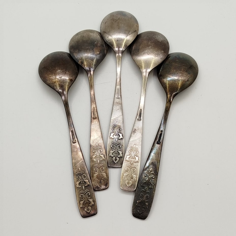 Набор из 5-ти столовых ложек, украшенных растительным декором