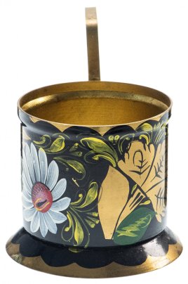 Подстаканник "Цветы", латунь, ручная роспись, СССР, 1960-1990 гг.