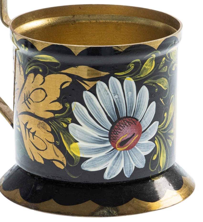 Подстаканник "Цветы", латунь, ручная роспись, СССР, 1960-1990 гг.