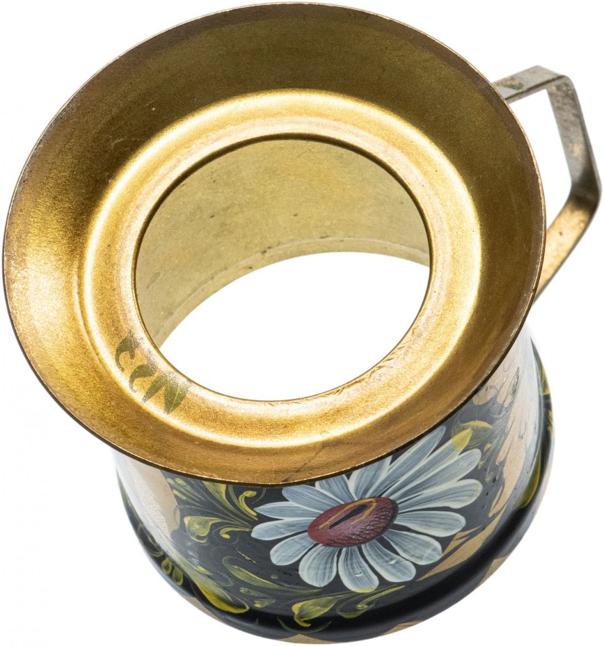 Подстаканник "Цветы", латунь, ручная роспись, СССР, 1960-1990 гг.