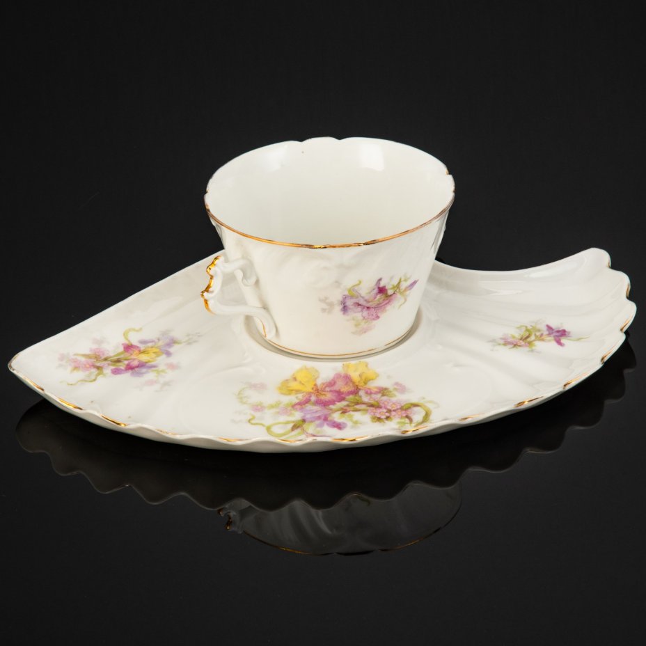 Чайная пара с тарелкой в форме веера