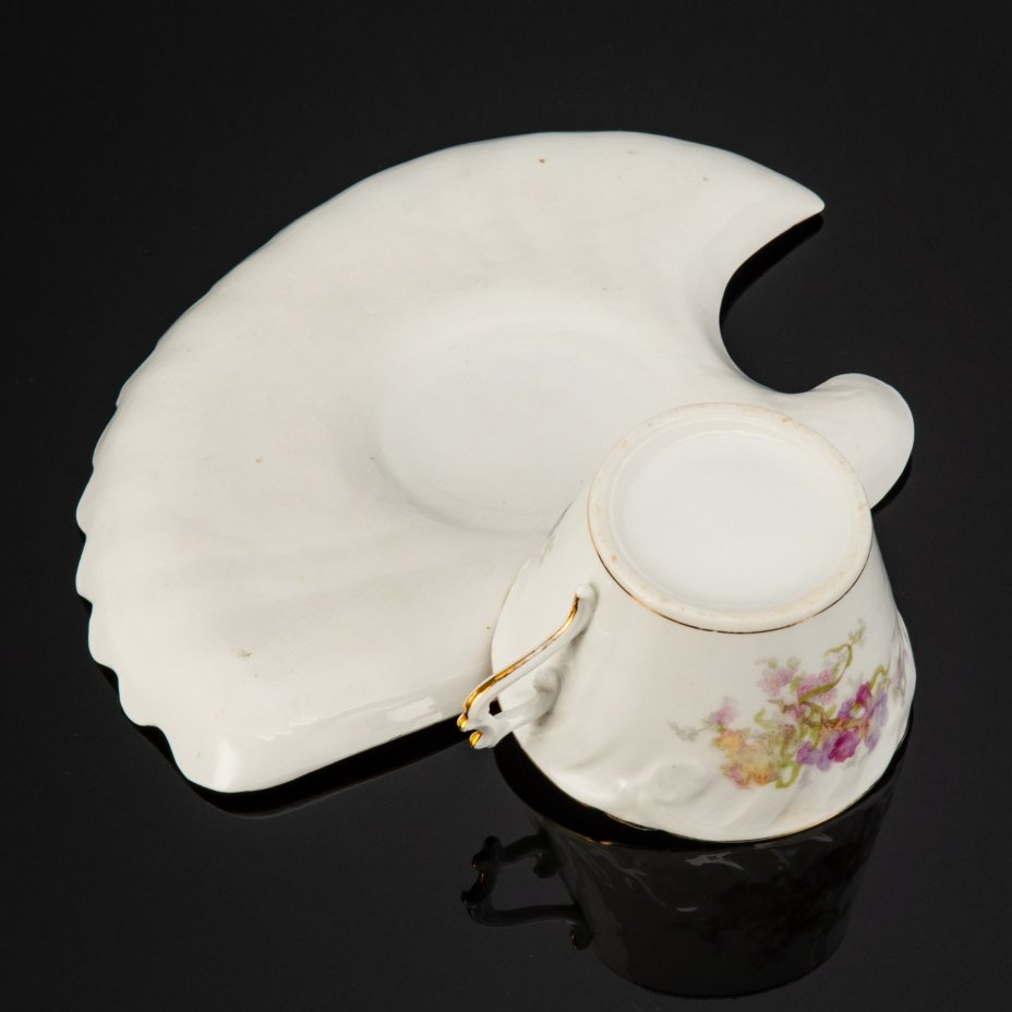 Чайная пара с тарелкой в форме веера