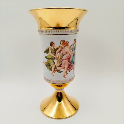 Ваза-кубокЮ, украшенная античным сюжетом, Fiorentine, фарфор, деколь, золочение, Италия, 1960-1990 гг.