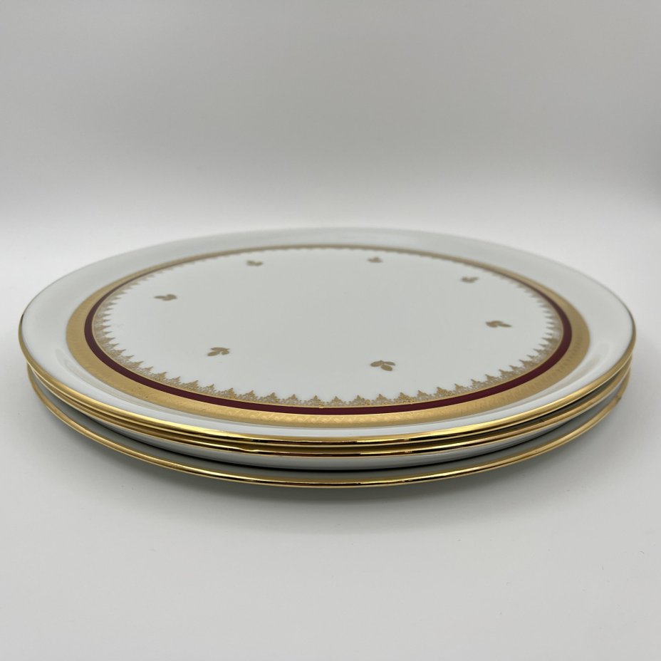 Набор из 3-х сервировочных блюд (подносов) круглой формы с орнаментальным декором, фарфор, золочение, Limoges, Франция, 1970-1990 гг.
