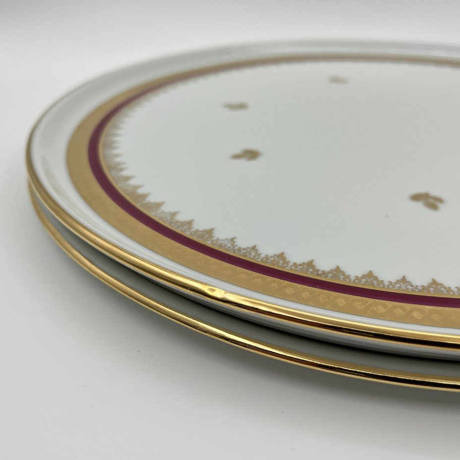 Набор из 3-х сервировочных блюд (подносов) круглой формы с орнаментальным декором, фарфор, золочение, Limoges, Франция, 1970-1990 гг.