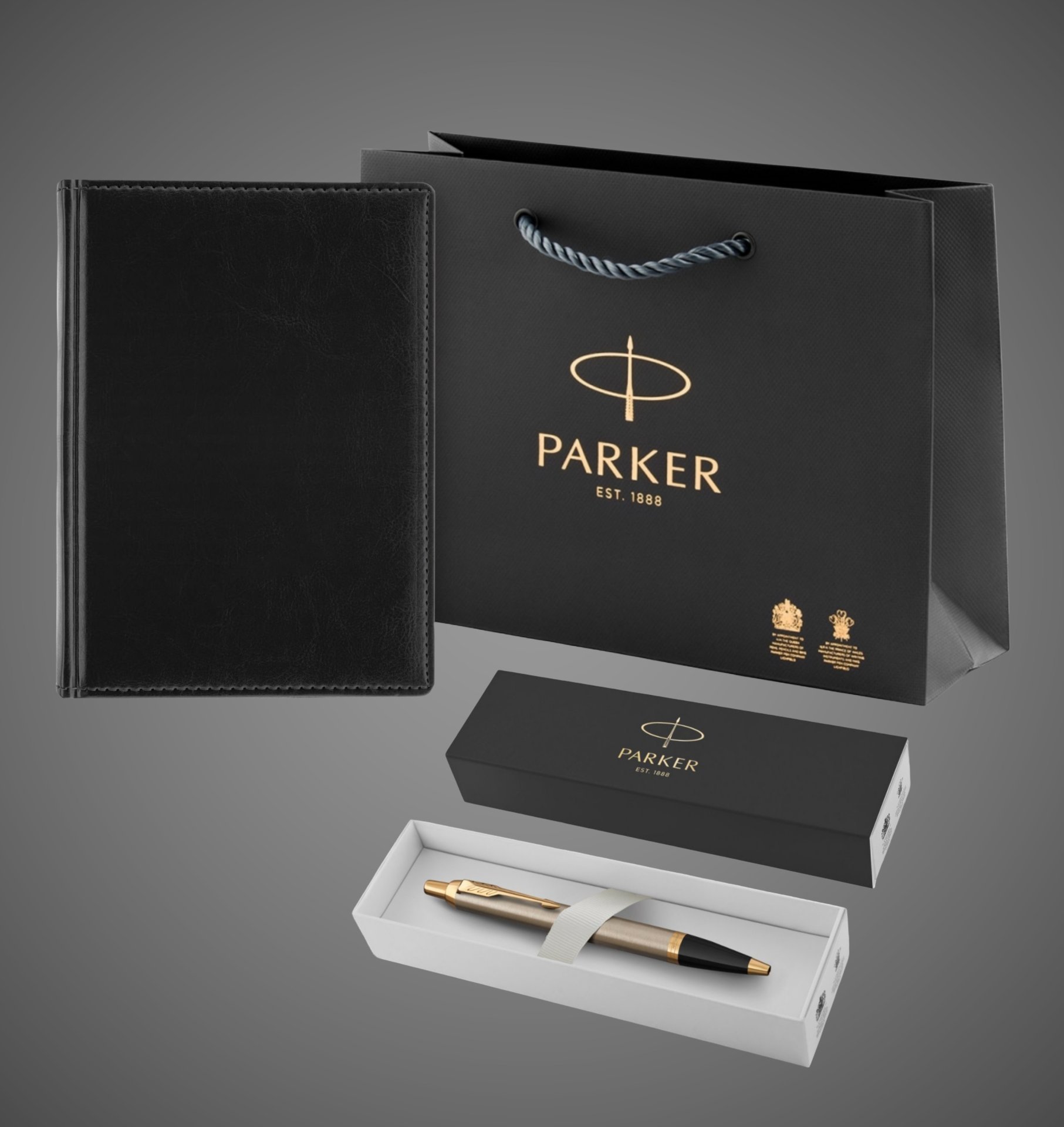 Подарочный набор: Ежедневник недатированный и Шариковая ручка Parker IM Metal, цвет: Brushed Metal GT, Металлы: латунь, сталь