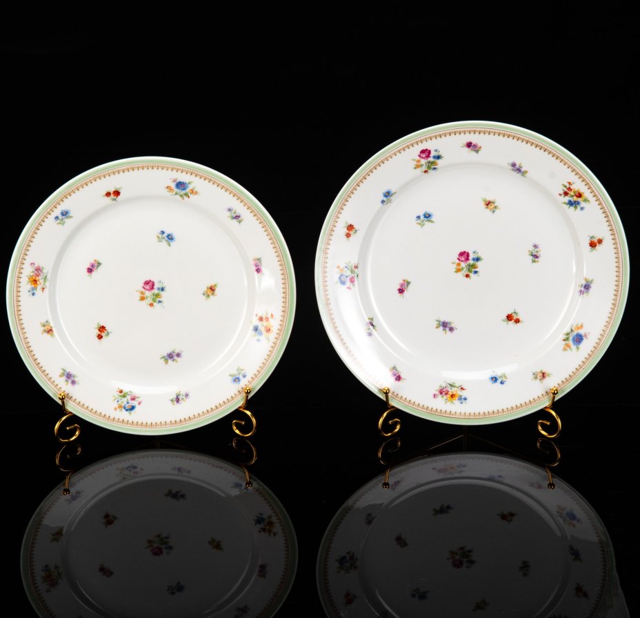 Набор из 2-х блюд круглой формы с цветочным декором, фарфор, деколь, Limoges, Франция, 1930-1950 гг.