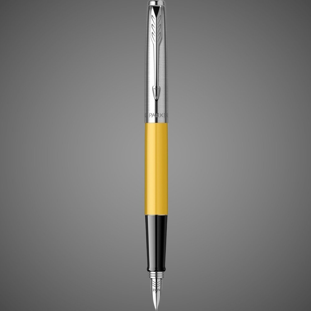 Перьевая ручка Parker Jotter, цвет ORIGINALS Yellow CT, цвет чернил синий/черный, толщина линии M, в подарочной коробке, Металлы: нержавеющая сталь, пластик