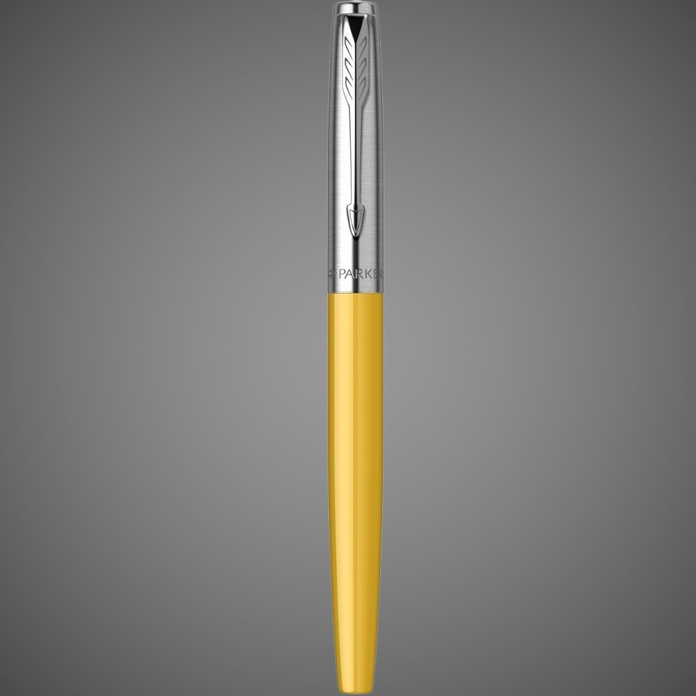 Перьевая ручка Parker Jotter, цвет ORIGINALS Yellow CT, цвет чернил синий/черный, толщина линии M, в подарочной коробке, Металлы: нержавеющая сталь, пластик