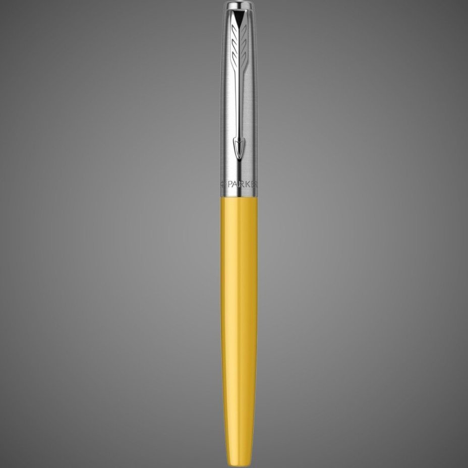 Перьевая ручка Parker Jotter, цвет ORIGINALS Yellow CT, цвет чернил синий/черный, толщина линии M, в подарочной коробке, Металлы: нержавеющая сталь, пластик