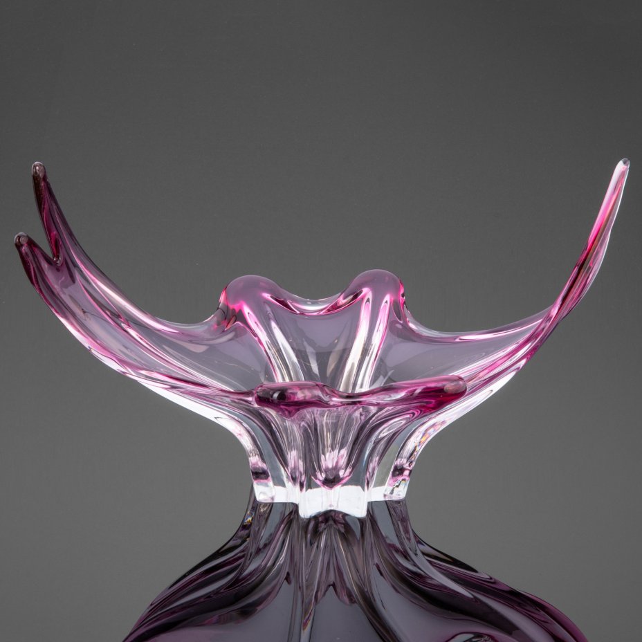 Ваза для десертов (фруктовница) нежного сиреневого  оттенка ,Cristallo Venezia, Murano