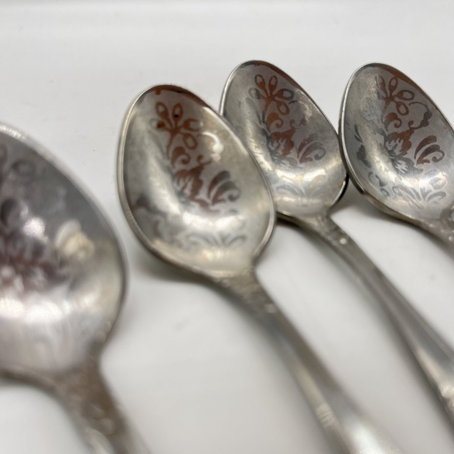 Набор из 6-ти чайных ложек, украшенных флоральным декором, нержавеющая сталь, Павловский завод художественных металлоизделий им. С.М. Кирова