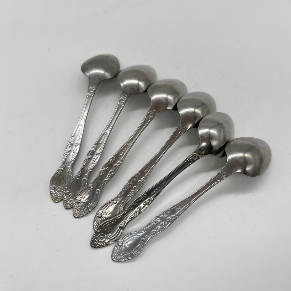 Набор из 6-ти чайных ложек, украшенных флоральным декором, нержавеющая сталь, Павловский завод художественных металлоизделий им. С.М. Кирова