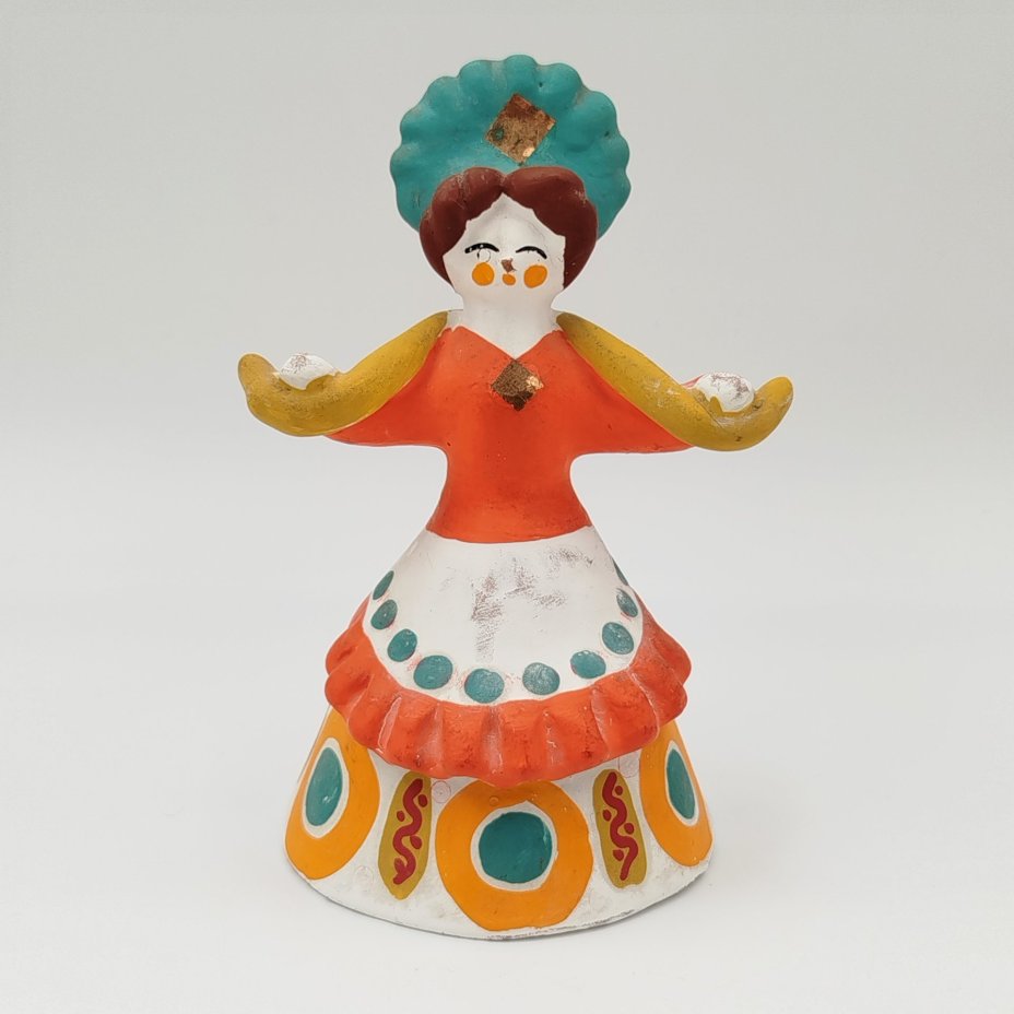 Статуэтка (игрушка) "Барыня с коромыслом", глина, роспись, Дымковская игрушка, СССР, 1970-1990 гг.