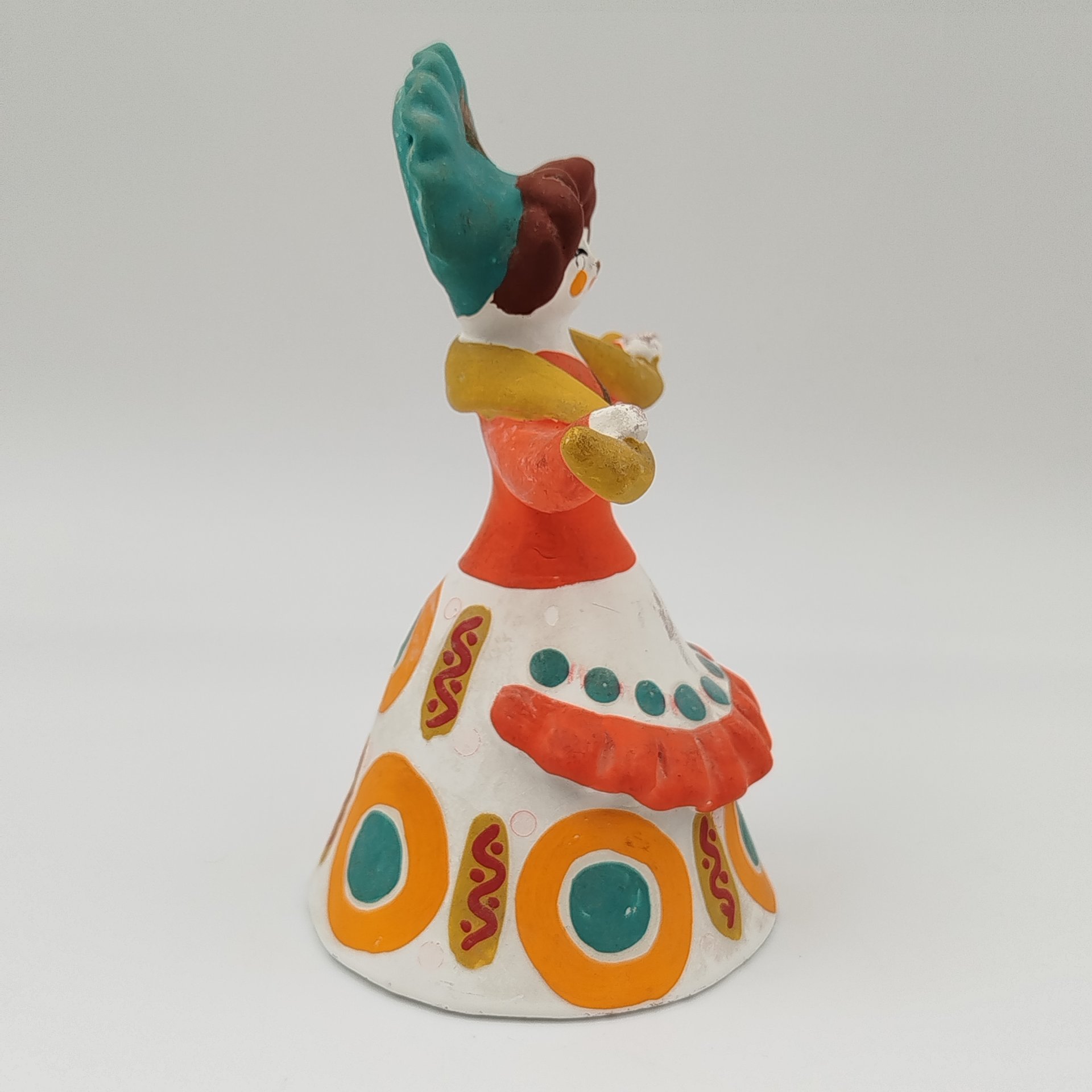 Статуэтка (игрушка) "Барыня с коромыслом", глина, роспись, Дымковская игрушка, СССР, 1970-1990 гг.