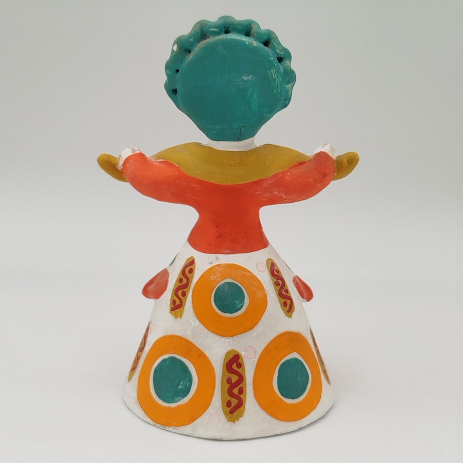 Статуэтка (игрушка) "Барыня с коромыслом", глина, роспись, Дымковская игрушка, СССР, 1970-1990 гг.