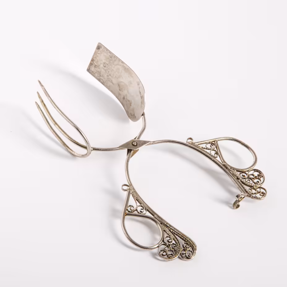 Щипцы сервировочные, мельхиор, скань, СССР, 1970-1990 гг.
