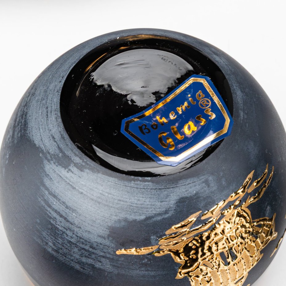 Набор из графина и шести стопок черного цвета с изображением парусников, "Bohemia glass"