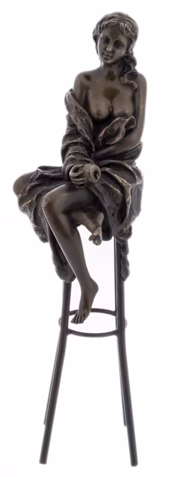 Скульптура "Девушка с яблоком", бронза, скульптор Pierre Collinet, Франция, 1950-1990 гг., Pierre Collinet