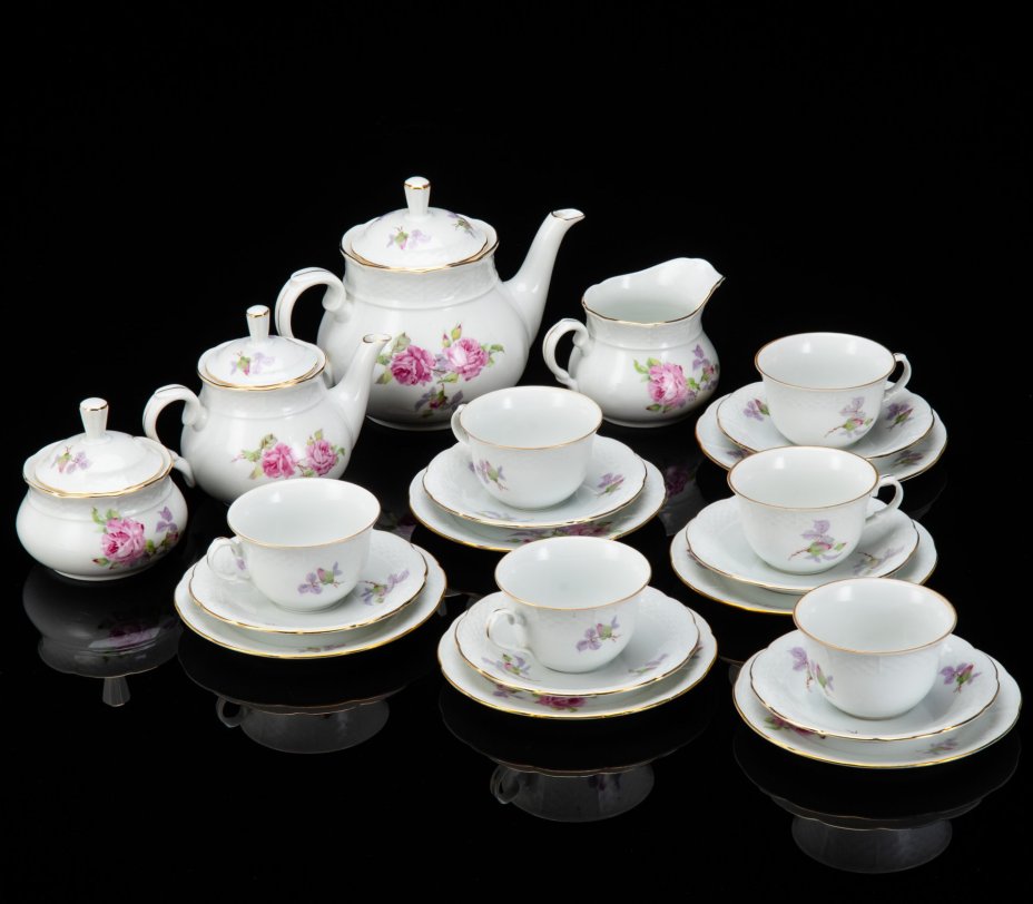 Сервиз чайный с цветочным декором на 6 персон (22 предмета), фарфор, деколь, золочение, Thun (Тун), Чехословакия, 1960-1990 гг.