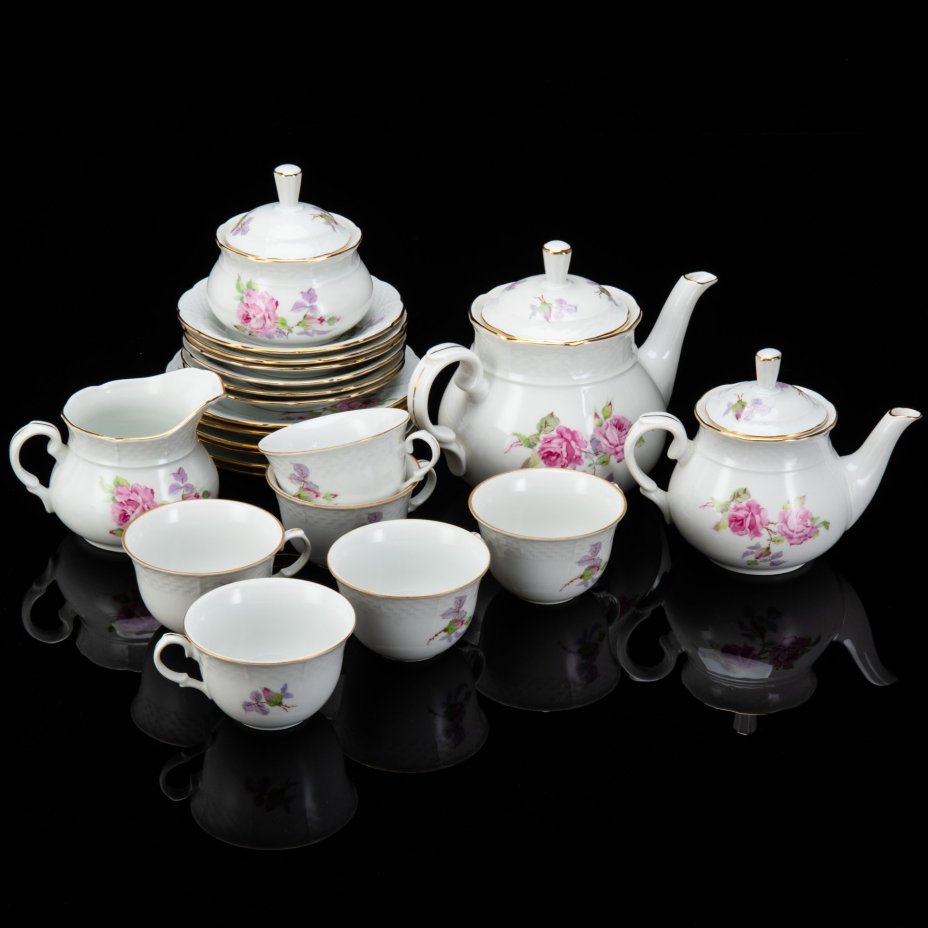 Сервиз чайный с цветочным декором на 6 персон (22 предмета), фарфор, деколь, золочение, Thun (Тун), Чехословакия, 1960-1990 гг.