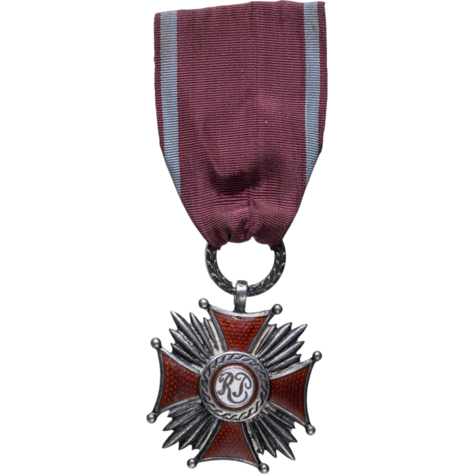 Знак отличия "Крест Заслуги" 2 класса, серебро, эмаль, муаровая лента. Польша (социалистическая), 1940-1980 гг.