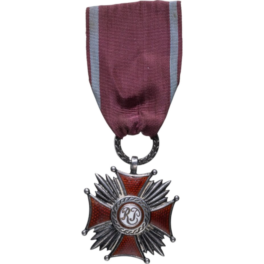Знак отличия "Крест Заслуги" 2 класса, серебро, эмаль, муаровая лента. Польша (социалистическая), 1940-1980 гг.