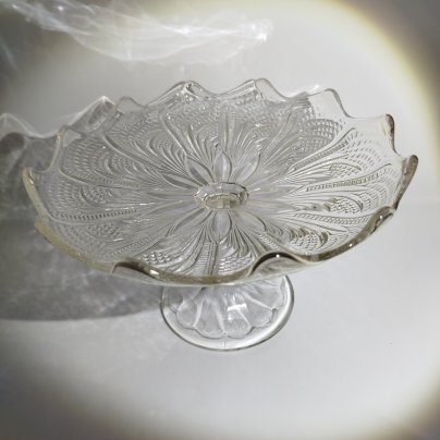 Фруктовница с растительным декором, стекло, пресс, Опытный стекольный завод, СССР, 1960-1980 гг.