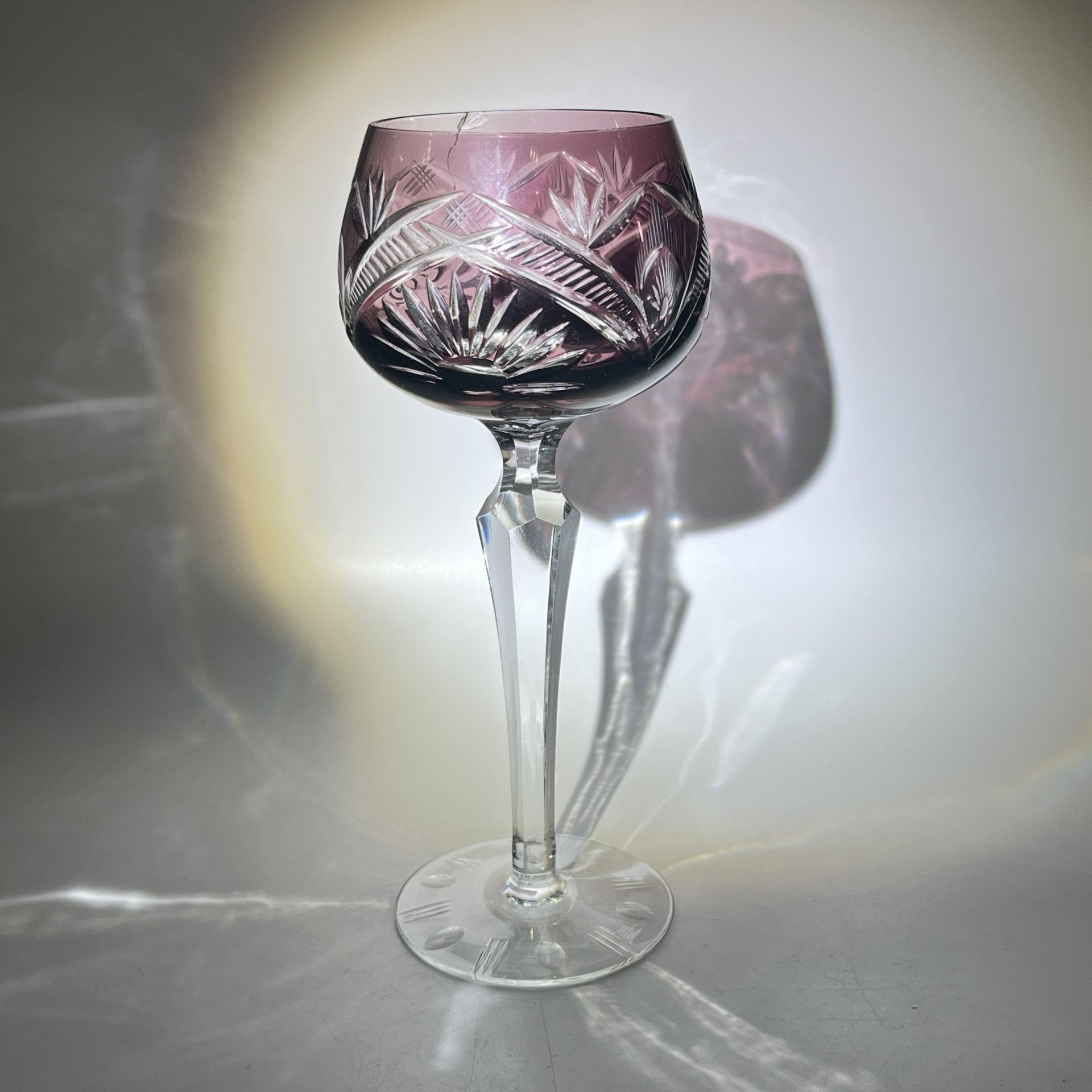 Бокал/фужер с резным геометрическим декором, хрусталь, алмазная грань, Echt Bleikristall, Германия, 1970-1990 гг.
