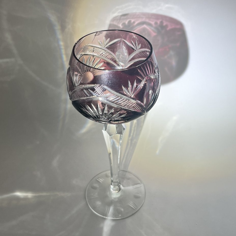 Бокал/фужер с резным геометрическим декором, хрусталь, алмазная грань, Echt Bleikristall, Германия, 1970-1990 гг.