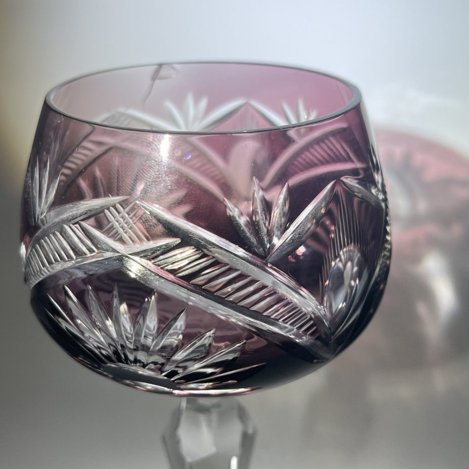 Бокал/фужер с резным геометрическим декором, хрусталь, алмазная грань, Echt Bleikristall, Германия, 1970-1990 гг.
