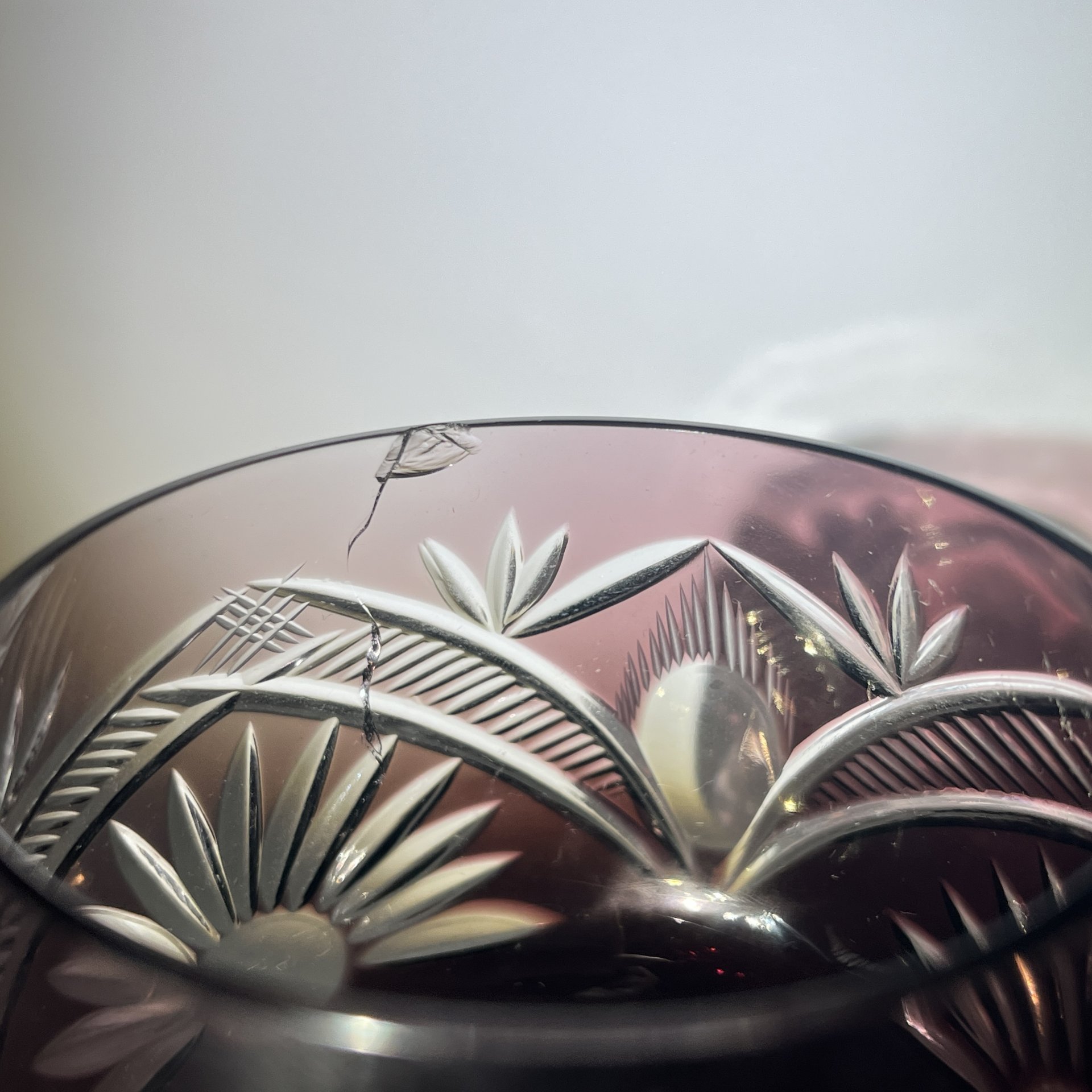 Бокал/фужер с резным геометрическим декором, хрусталь, алмазная грань, Echt Bleikristall, Германия, 1970-1990 гг.