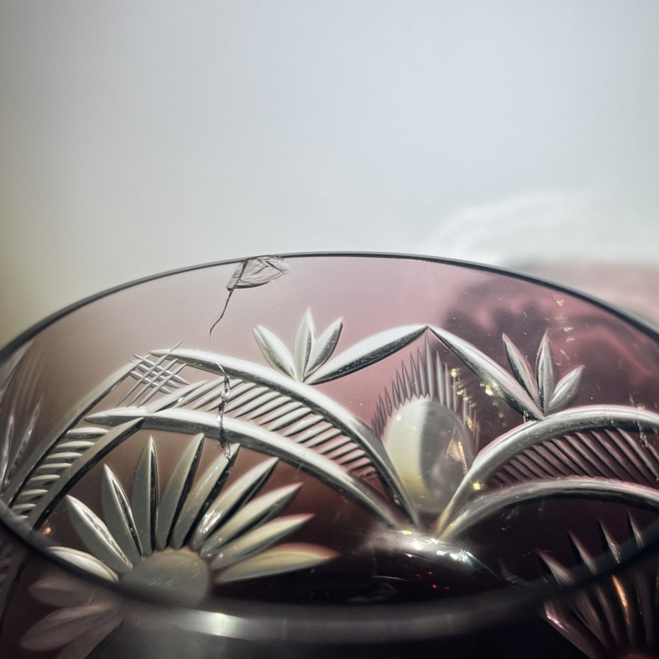 Бокал/фужер с резным геометрическим декором, хрусталь, алмазная грань, Echt Bleikristall, Германия, 1970-1990 гг.