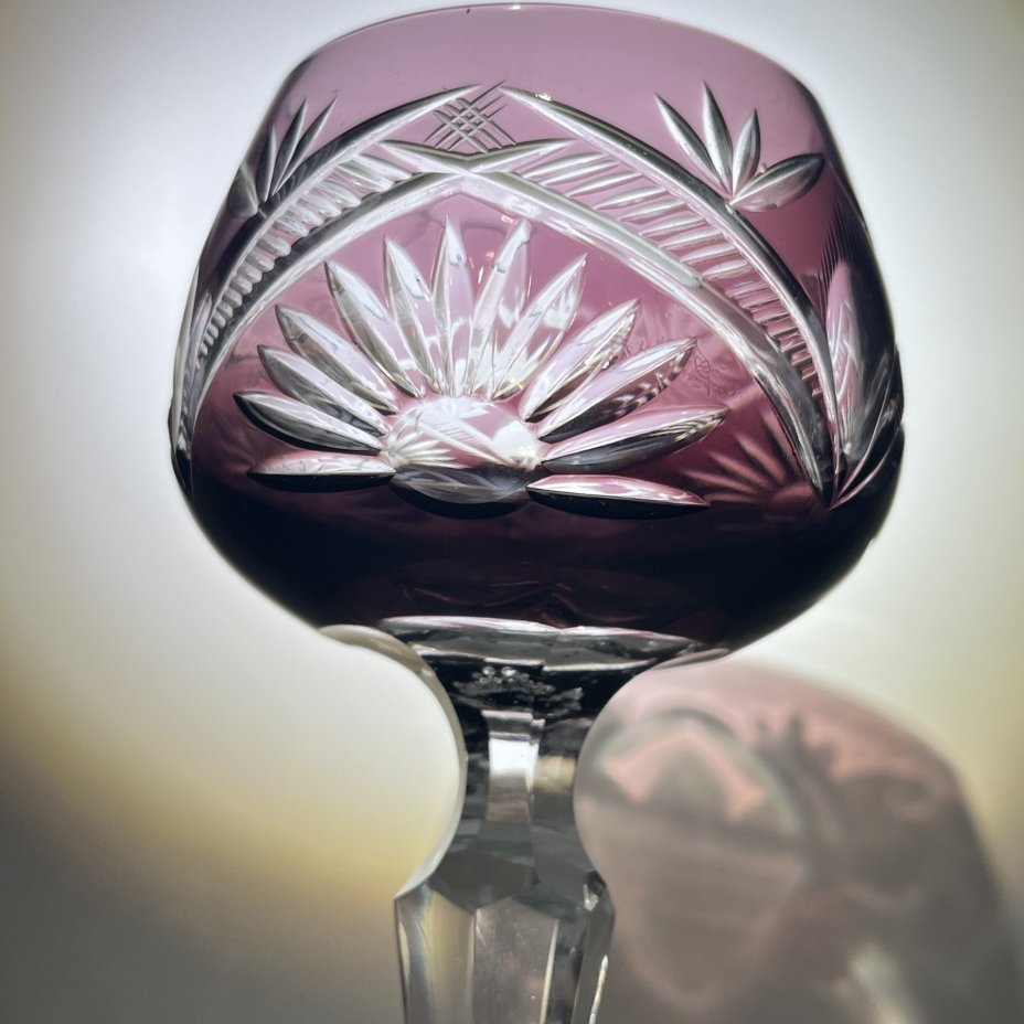 Бокал/фужер с резным геометрическим декором, хрусталь, алмазная грань, Echt Bleikristall, Германия, 1970-1990 гг.