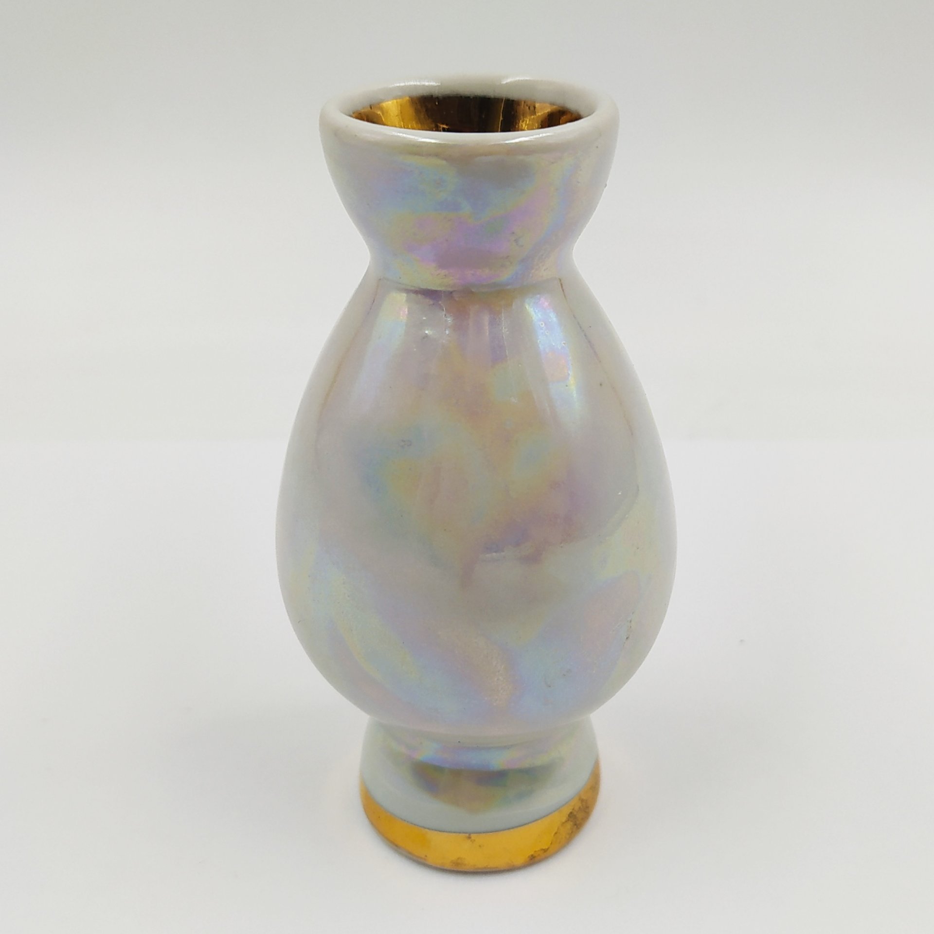 Вазочка миниатюрная с олимпийской символикой, фарфор, деколь, люстр, золочение, Минский фарфорово-фаянсовый завод, СССР, 1980 г.