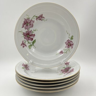 Тарелки обеденные на 6 персон, украшенные цветочным декором, фарфор, деколь, золочение, Freiberger Porzellan, ГДР, 1970-1995 гг.