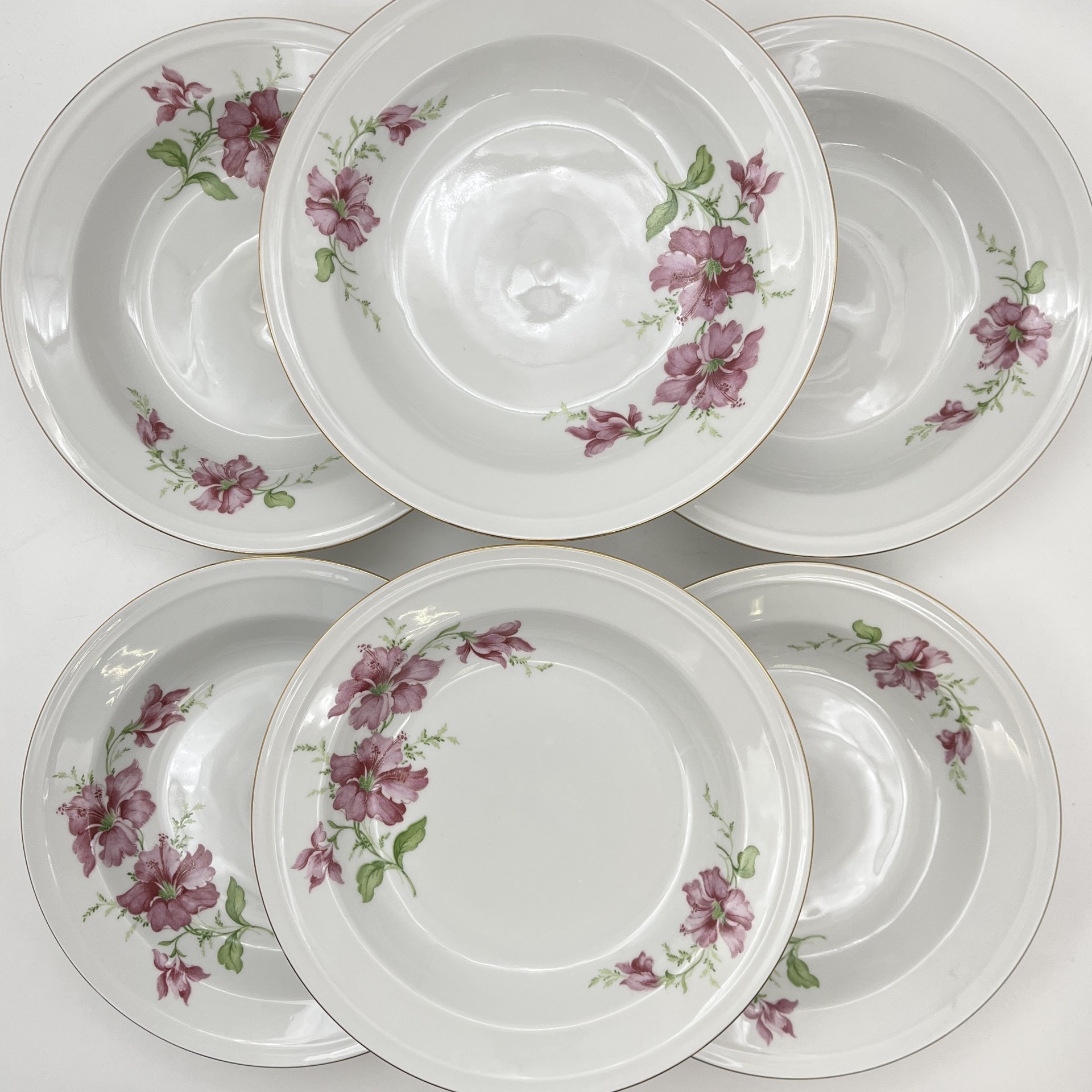 Тарелки обеденные на 6 персон, украшенные цветочным декором, фарфор, деколь, золочение, Freiberger Porzellan, ГДР, 1970-1995 гг.