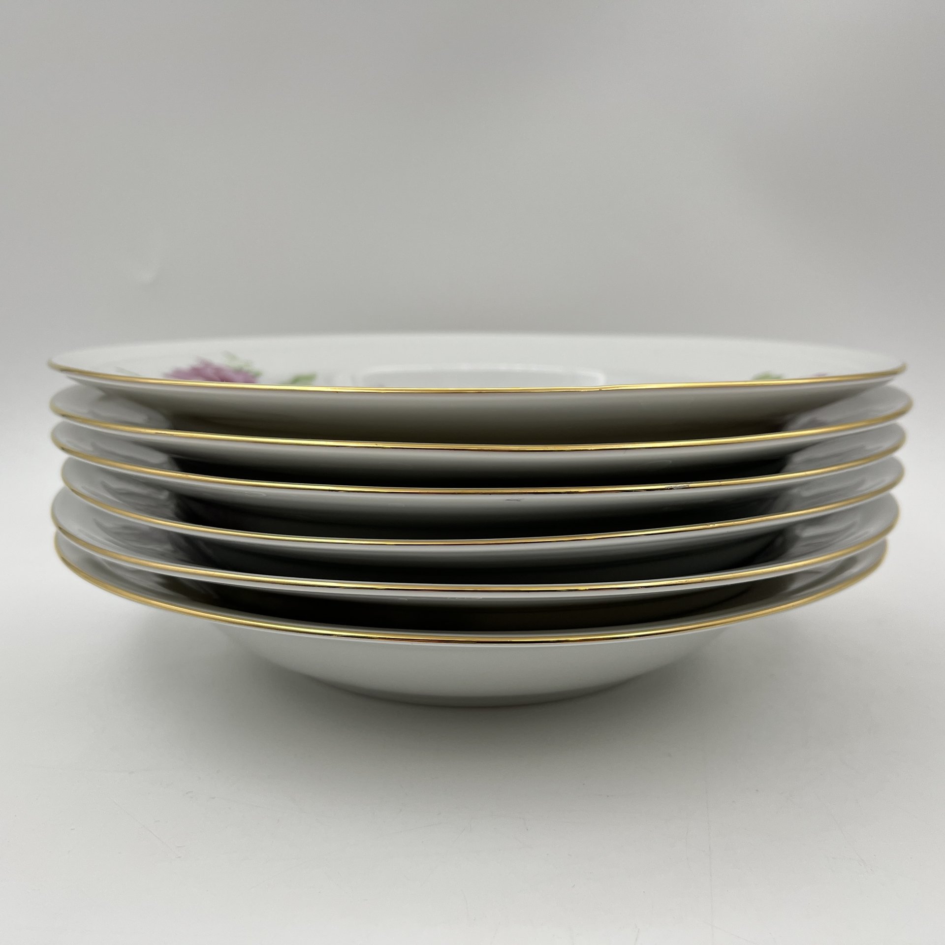 Тарелки обеденные на 6 персон, украшенные цветочным декором, фарфор, деколь, золочение, Freiberger Porzellan, ГДР, 1970-1995 гг.