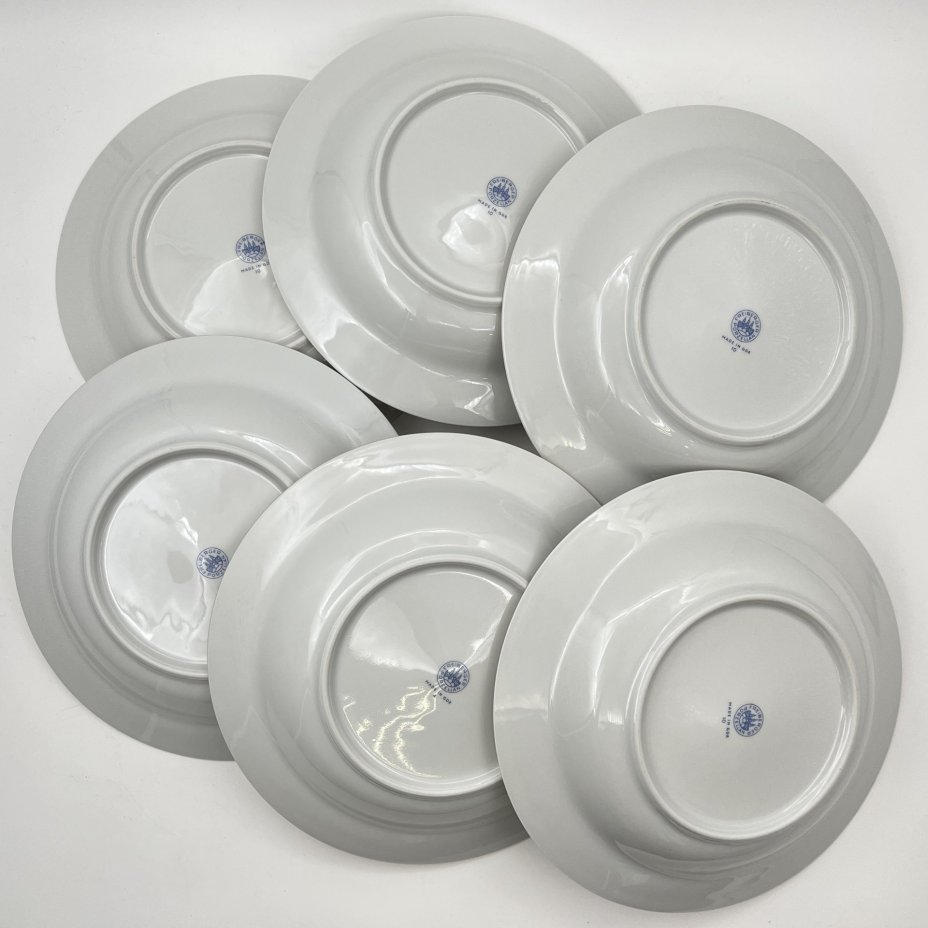 Тарелки обеденные на 6 персон, украшенные цветочным декором, фарфор, деколь, золочение, Freiberger Porzellan, ГДР, 1970-1995 гг.